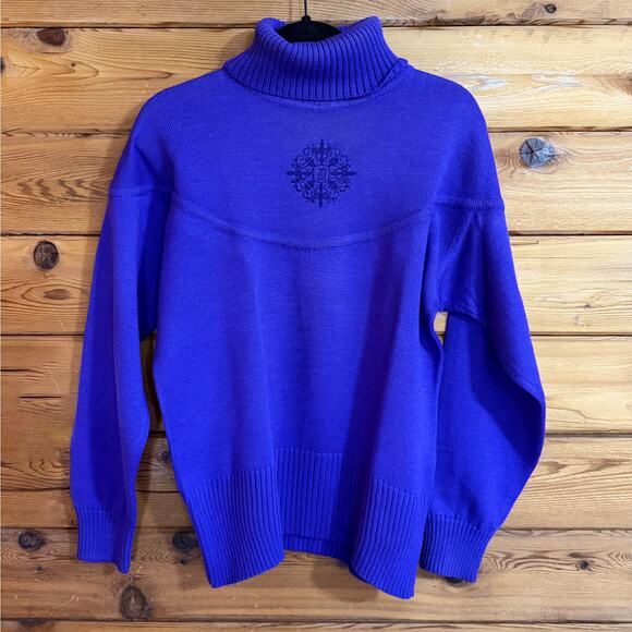 Vintage Bogner Purple Monogram Wool Blend Ski Sweater Size Medium - Picture 1 of 6
